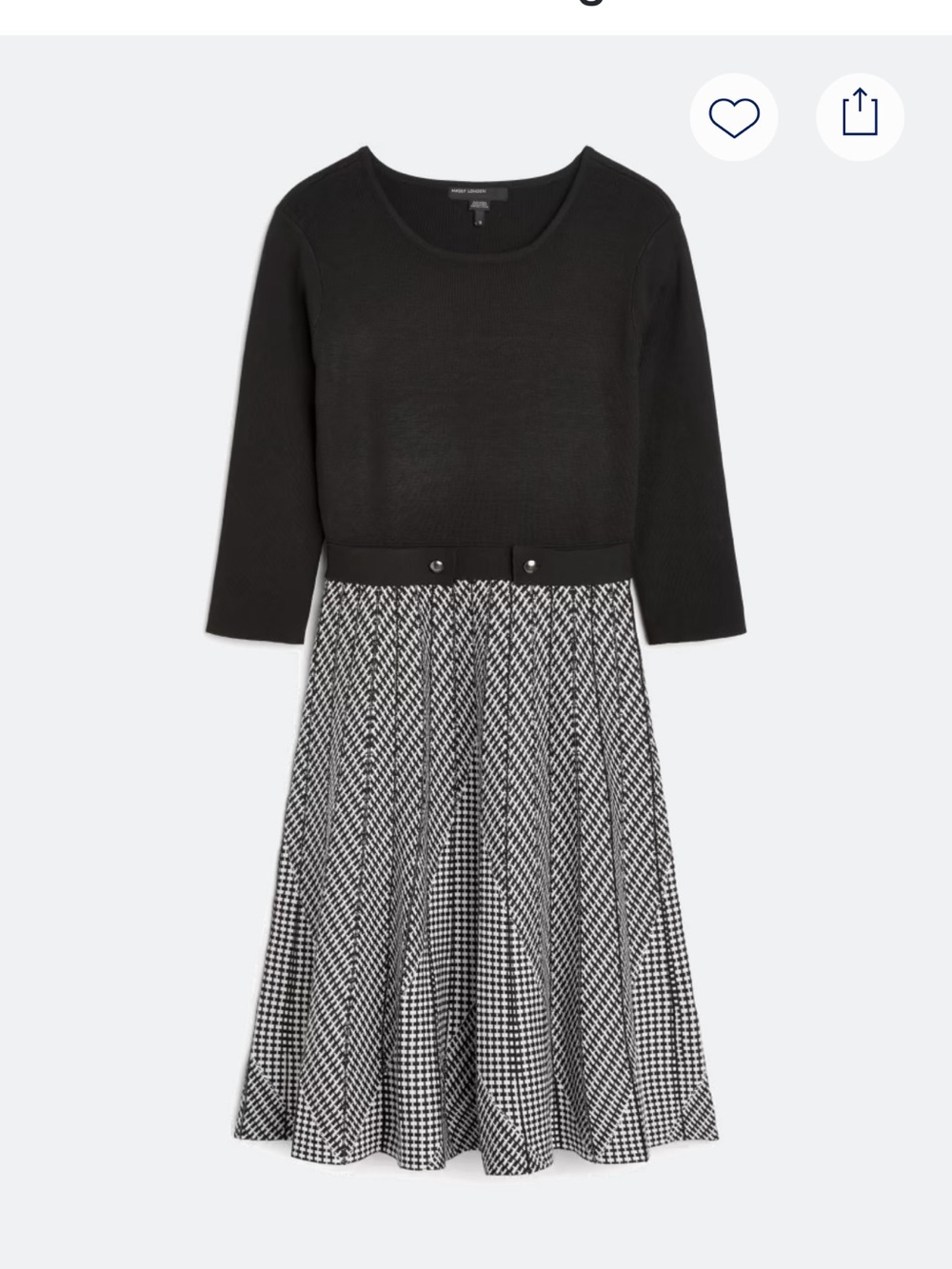 Maggy London Black Knit Top with Black and White Houndstooth Skirt Dress